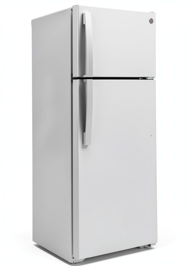 GE Top Freezer Refrigerator Edge Glass Shelves White Black-1