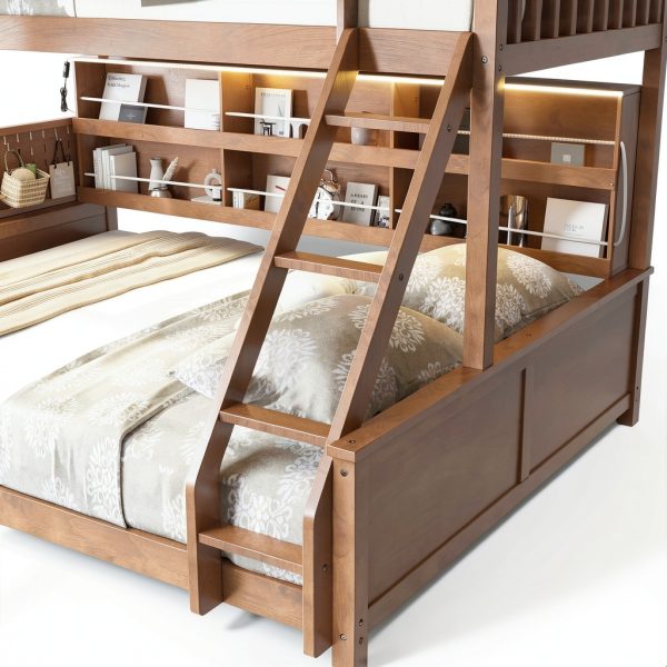 Anysun Twin XL over Queen Bunk Bed Solid Wood Storage Lights-5