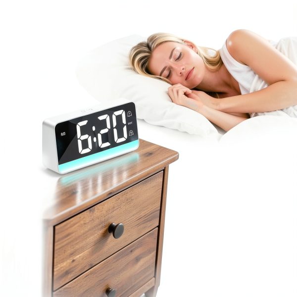Digital Alarm Clock Large Display Color Night Light USB-3