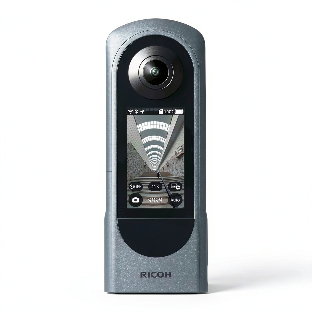 Unboxing Ricoh Theta X 360 Camera Bundle High Resolution Portable on a wooden desk
