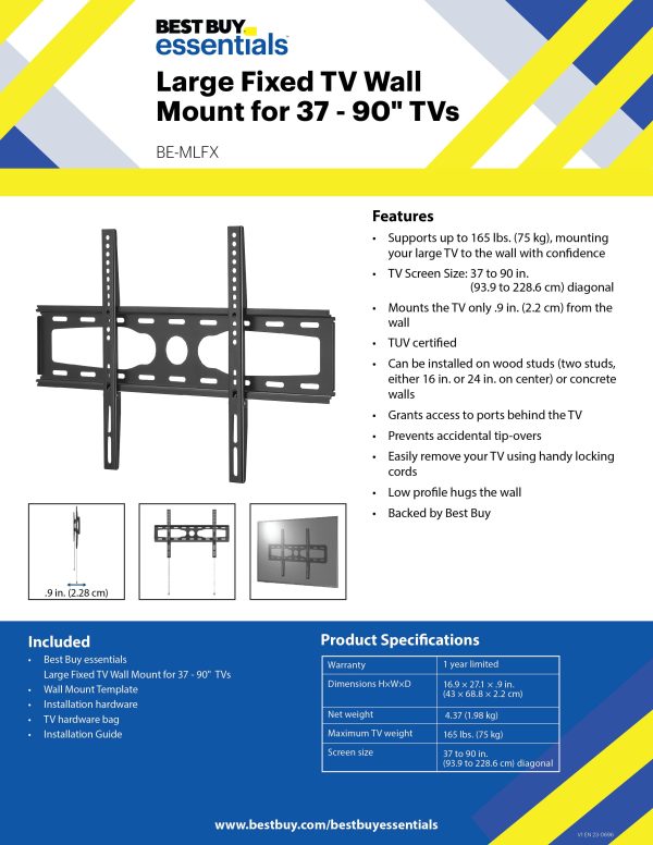 Best Buy Essentials Fixed TV Wall Mount Steel Space Saving-2
