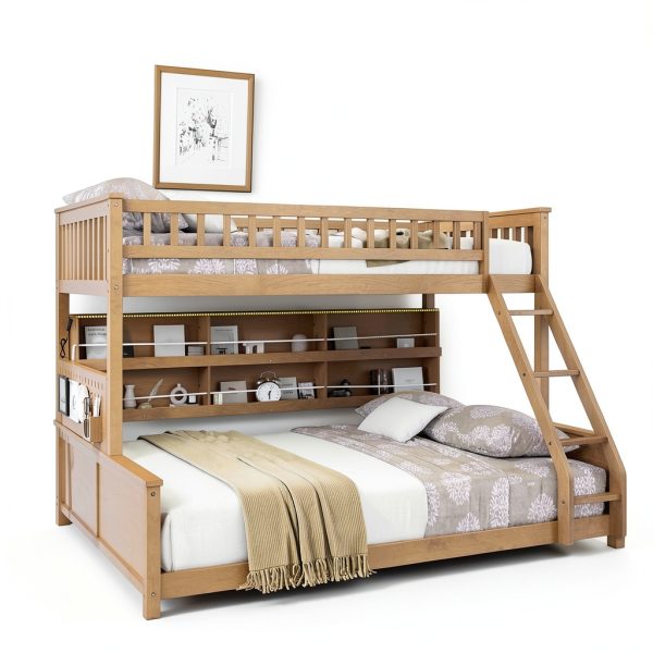 Anysun Twin XL over Queen Bunk Bed Solid Wood Storage Lights-1