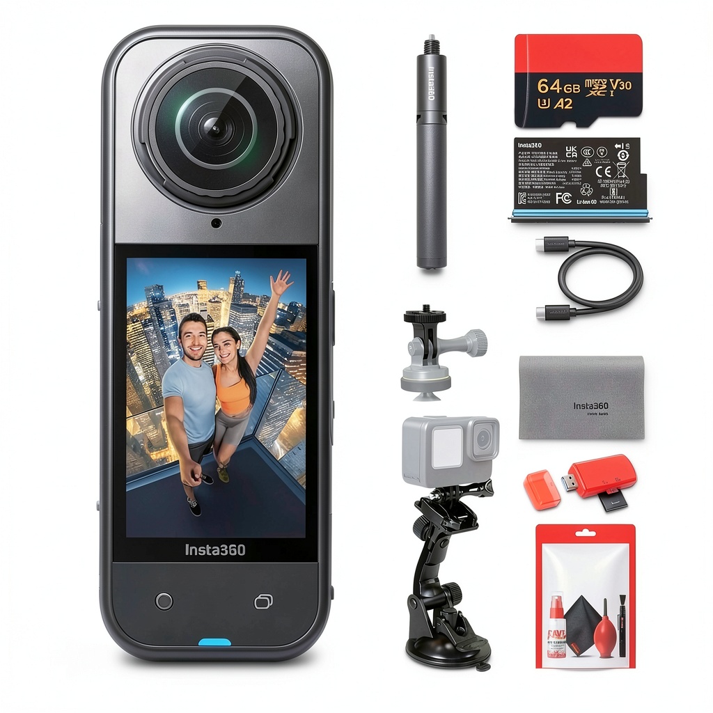 Insta360 X5 5K 360 camera in outdoor setting