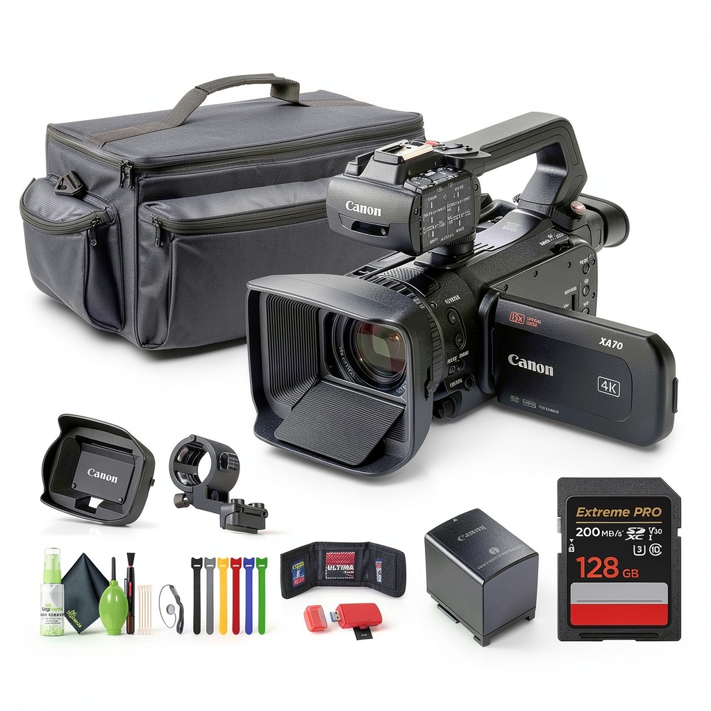 Canon XA70 PAL camcorder in use during outdoor filming