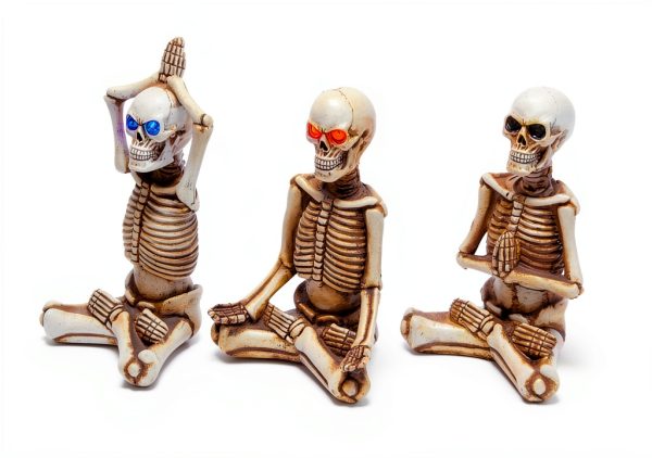 Meditating Skeleton Figurines Zen Yoga Decor LED Glow Eyes-1
