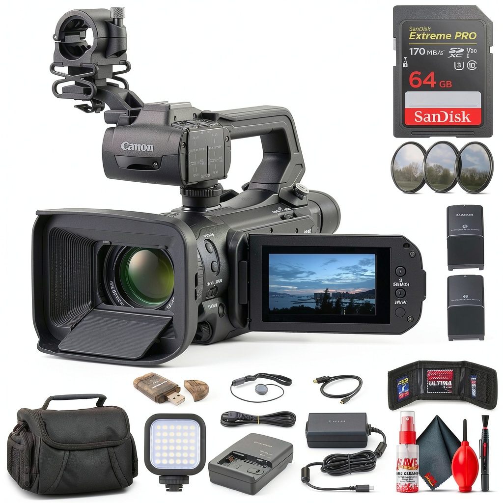 Canon XA70 camcorder in use during outdoor filming
