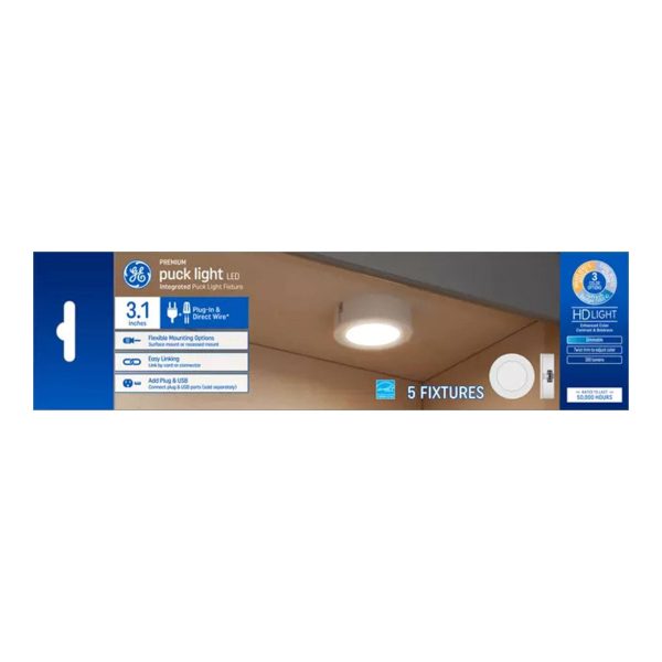 GE Dimmable LED Puck Lights Set of 5 Modern White-5