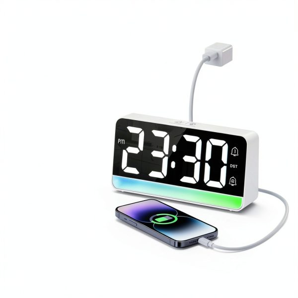 Digital Alarm Clock Large Display Color Night Light USB-5