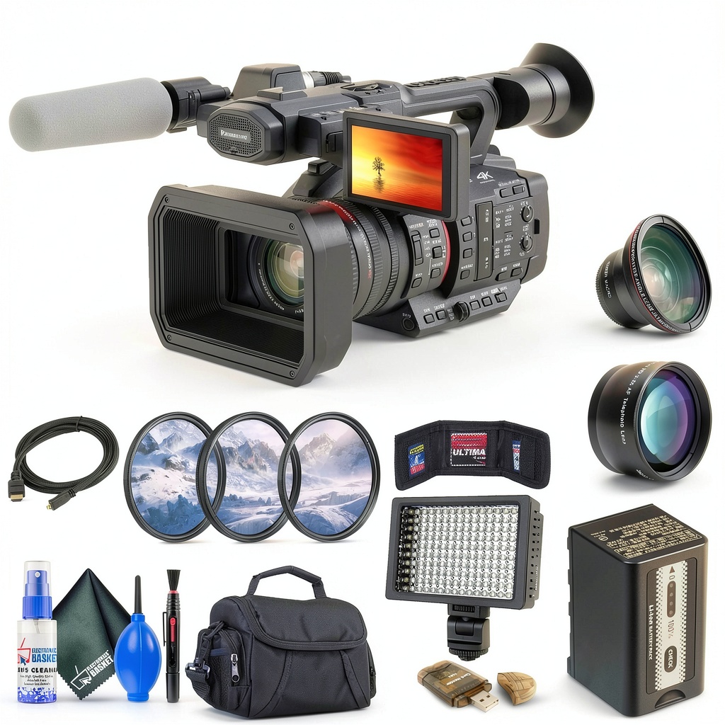 Panasonic HC-X20 camcorder with accessories on a table