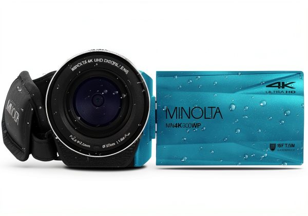 Minolta MN4K300WP 4K Waterproof Camcorder 56MP Blue Bundle-1