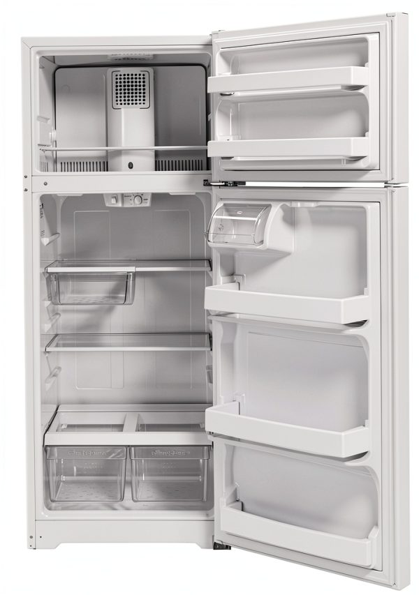 GE Top Freezer Refrigerator Edge Glass Shelves White Black-3