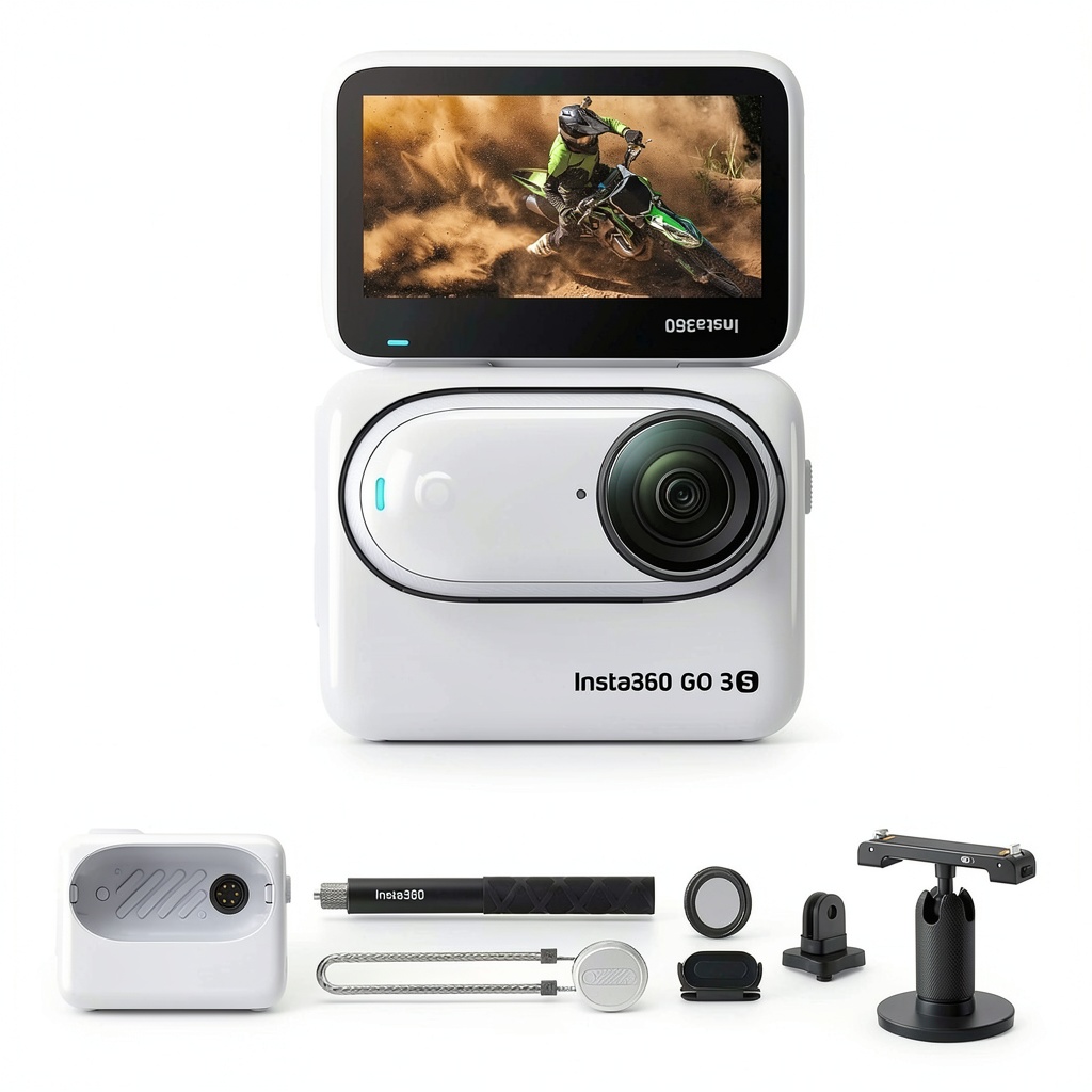 Insta360 GO 3S Action Camera mounted on a helmet during cycling