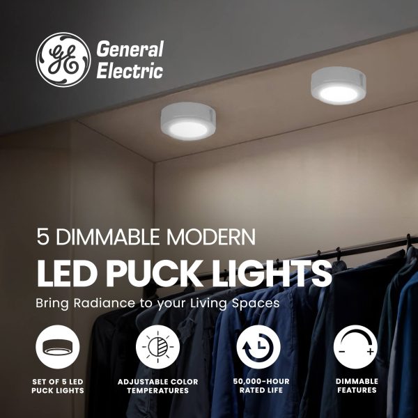 GE Dimmable LED Puck Lights Set of 5 Modern White-1