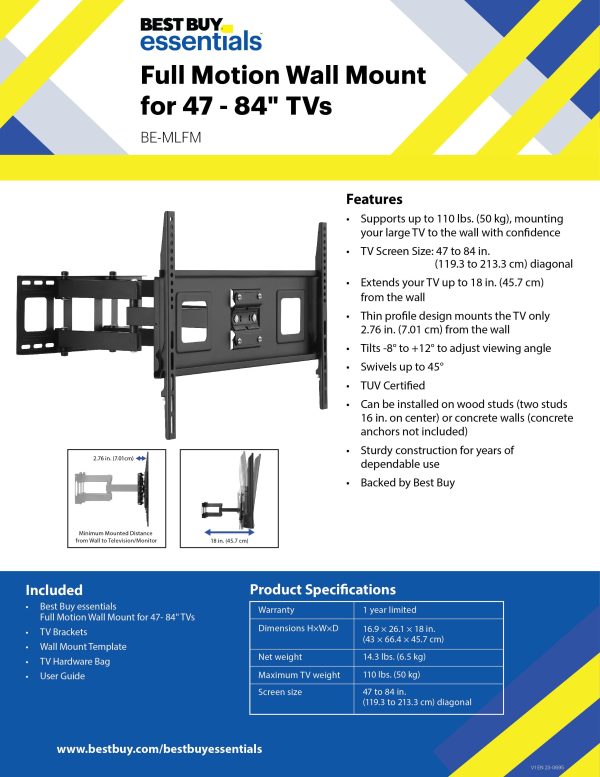 Best Buy Full Motion TV Wall Mount Tilt Swivel Steel-2