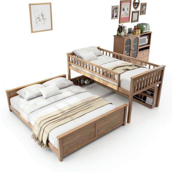 Anysun Twin XL over Queen Bunk Bed Solid Wood Storage Lights-2
