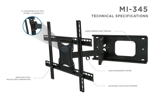 MI-345 Full Motion TV Wall Mount Steel Low Profile Design-4