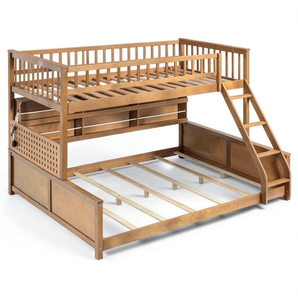 Anysun Twin XL over Queen Bunk Bed Solid Wood Storage Lights-7