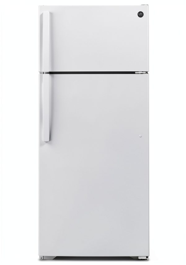 GE Top Freezer Refrigerator Edge Glass Shelves White Black-0