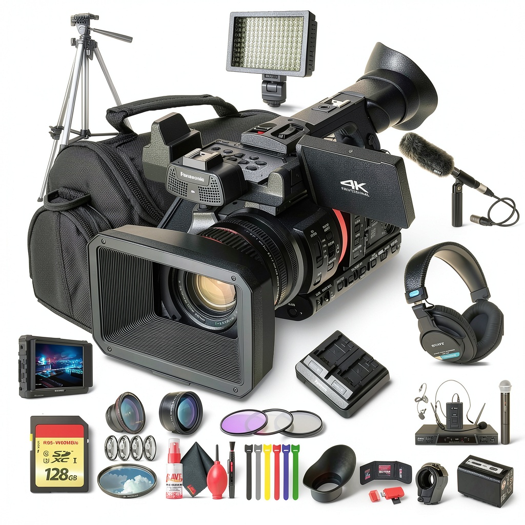 Panasonic AG-CX350 camcorder with accessories on a studio setup