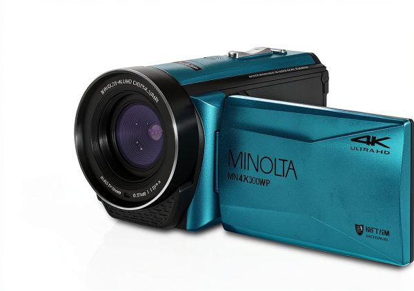 Minolta MN4K300WP 4K Waterproof Camcorder 56MP Blue Bundle-2
