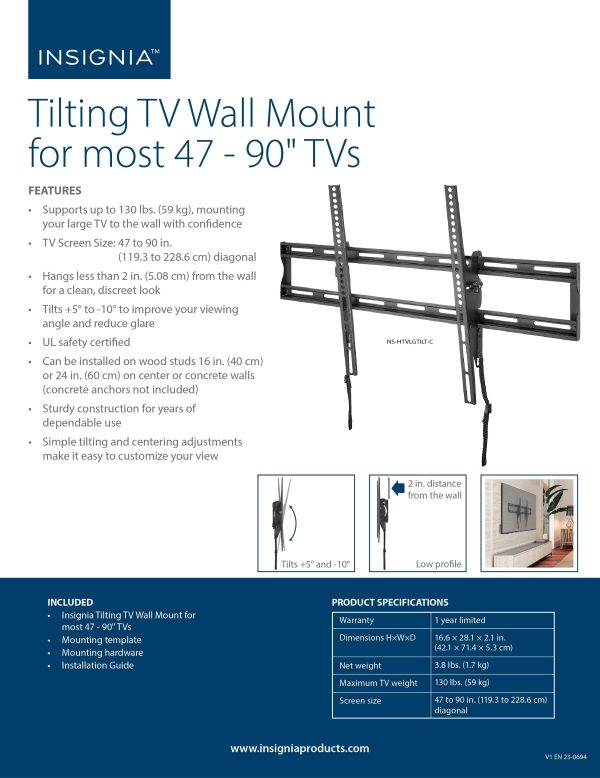 Insignia Tilting TV Wall Mount Steel Construction Low-2