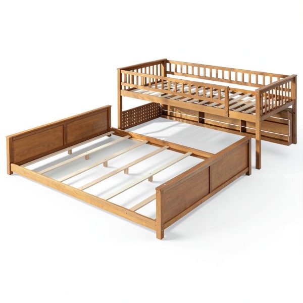 Anysun Twin XL over Queen Bunk Bed Solid Wood Storage Lights-8