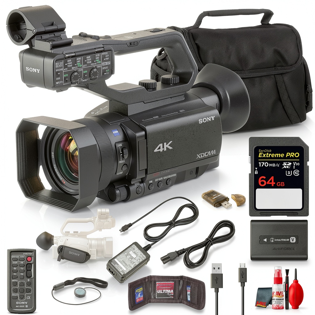 Sony PXW-Z90V camcorder with accessories on a studio table