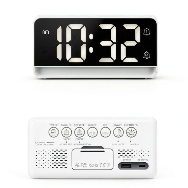 Digital Alarm Clock Large Display Color Night Light USB-6