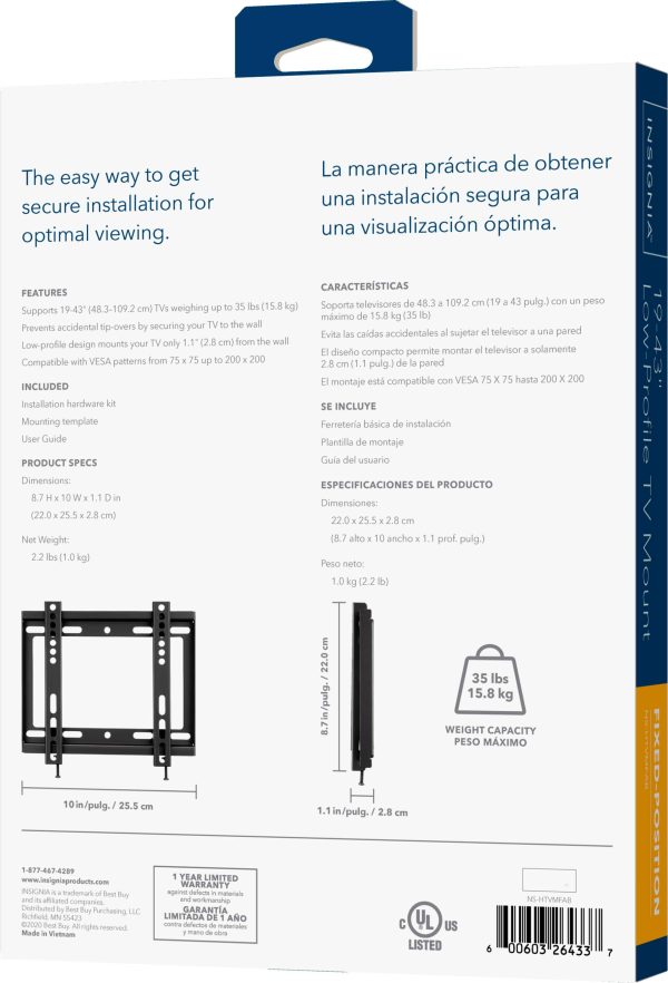 Insignia Fixed TV Wall Mount VESA Compatible Low Profile-3