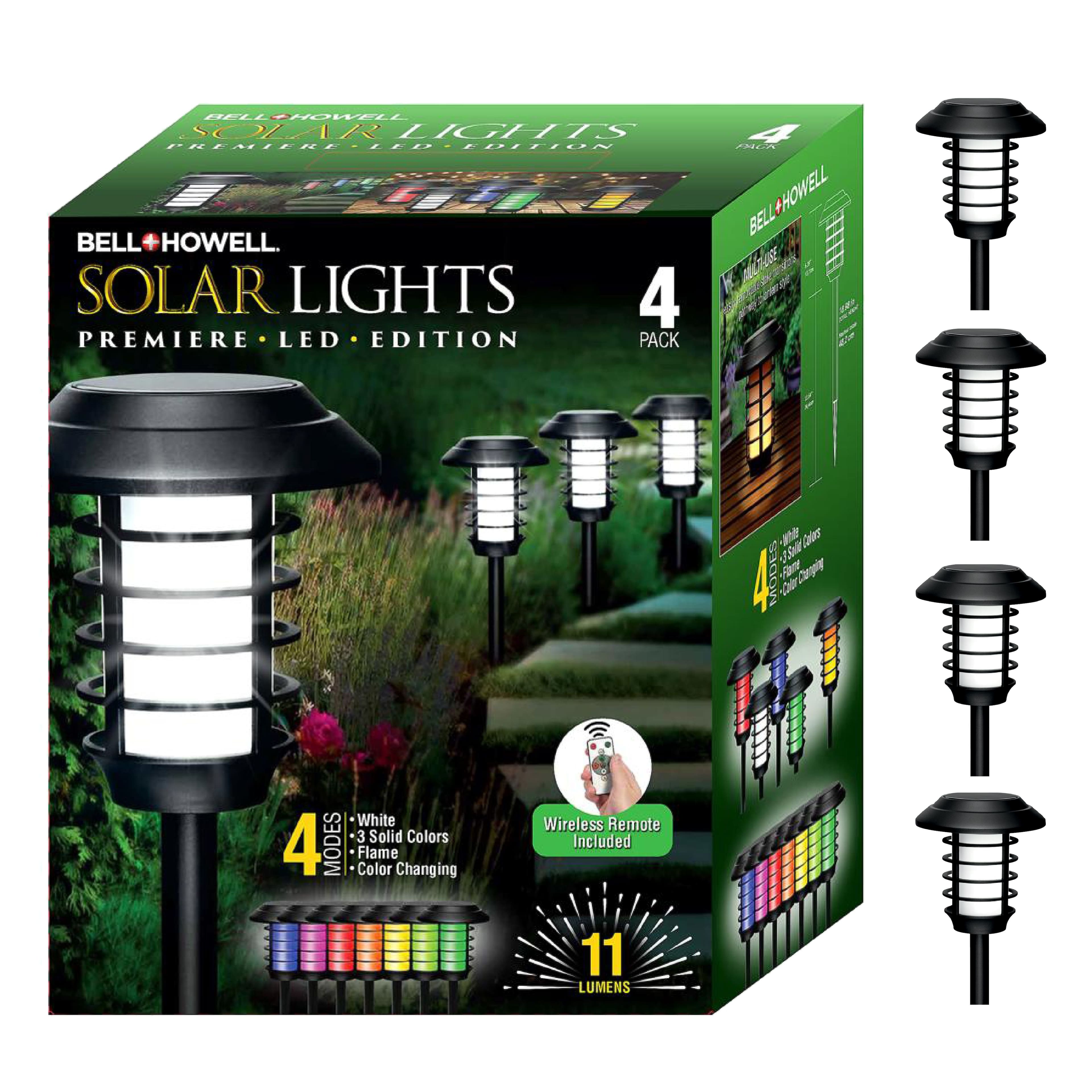 Bell Howell Solar Pathway Lights illuminating a garden path at night