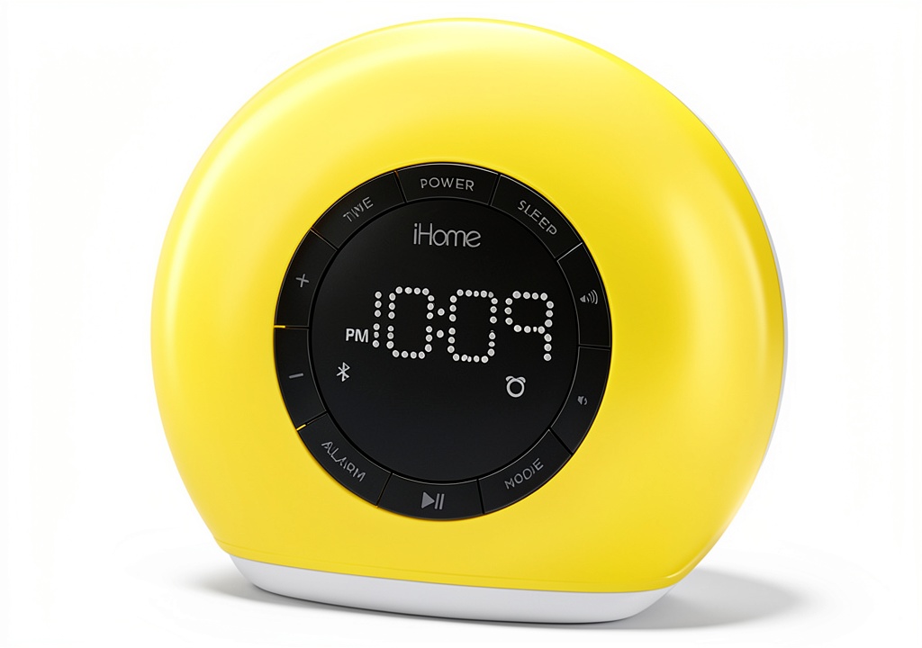 iHome Color Changing Clock Radio displaying LED modes on a nightstand