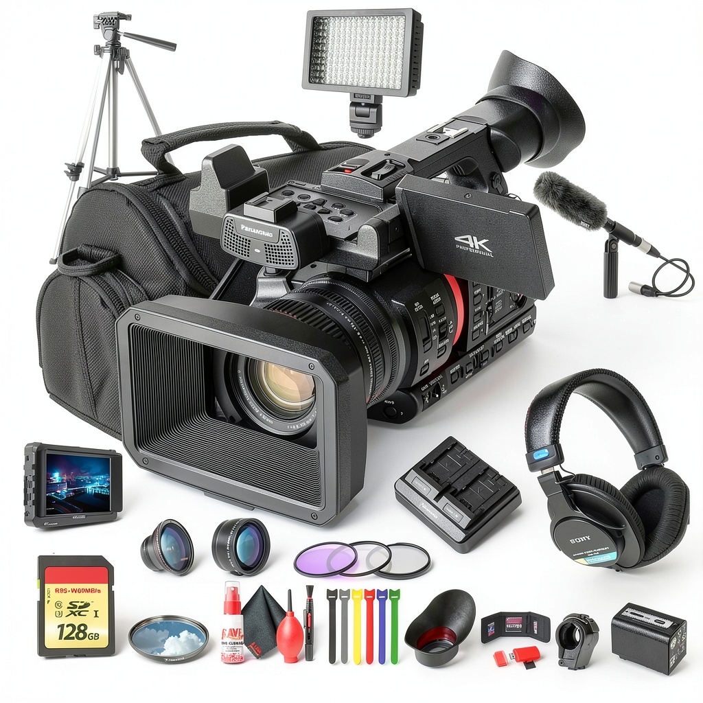 Panasonic AG-CX350 camcorder with accessories on a studio setup