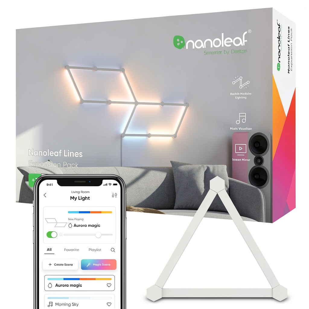 'Nanoleaf Lines Expansion Pack displayed in a modern living room setup'