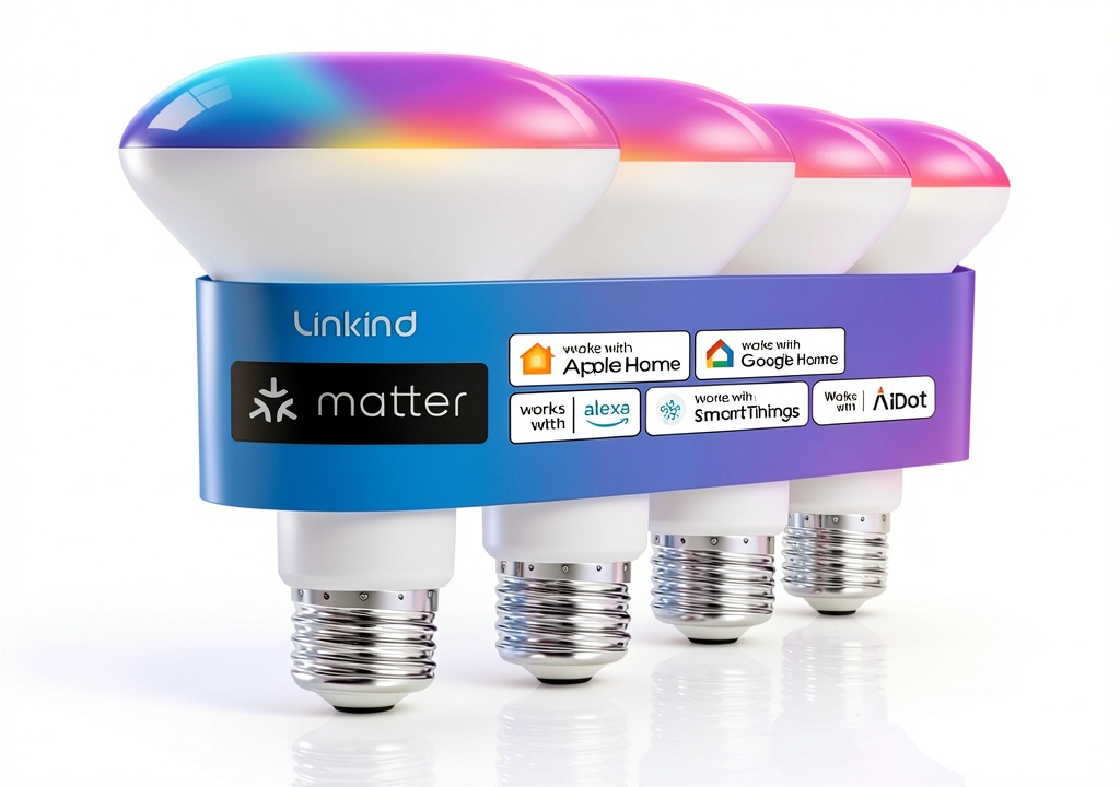 Linkind BR30 Smart LED Bulb illuminating a modern living room