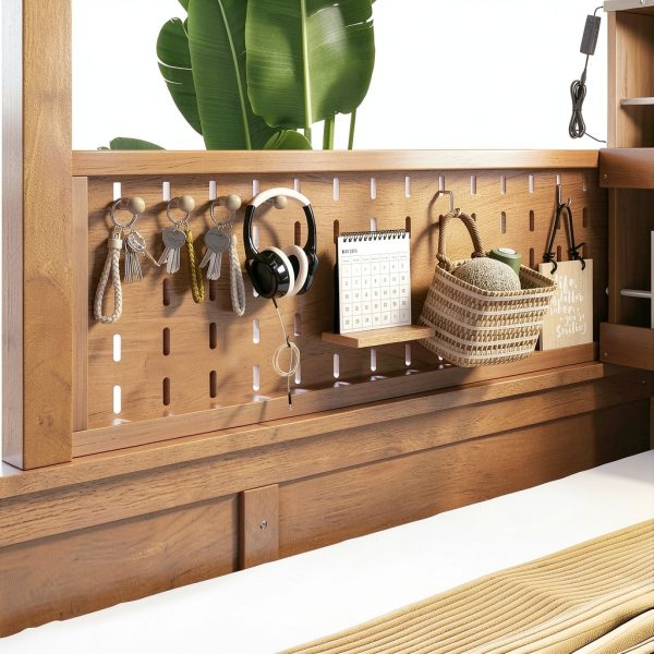 Anysun Twin XL over Queen Bunk Bed Solid Wood Storage Lights-6