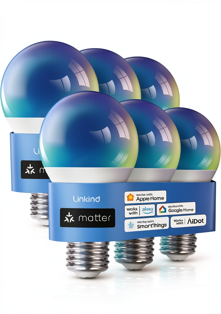Linkind Smart LED Bulb illuminating a cozy living room with vibrant colors