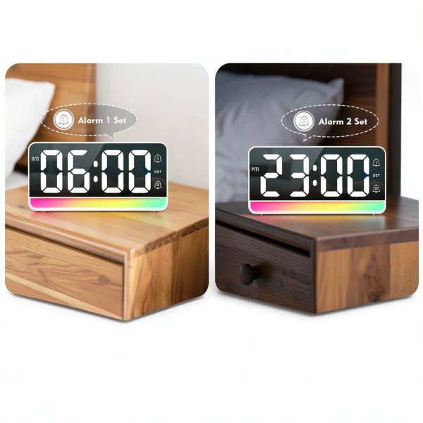 Digital Alarm Clock Large Display Color Night Light USB-2